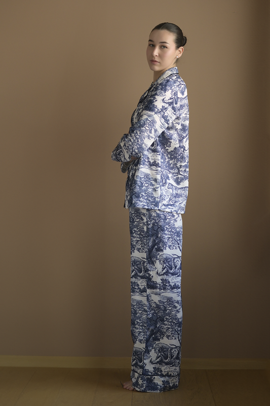 Damen Sommeranzug Toile de Jouy Blau | Leichtes 2-teiliges Kostüm