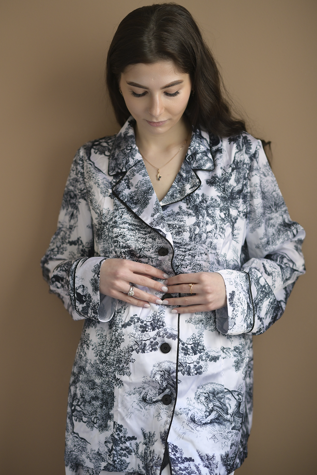 Damen Sommeranzug Toile de Jouy Grau| Leichtes 2-teiliges Kostüm