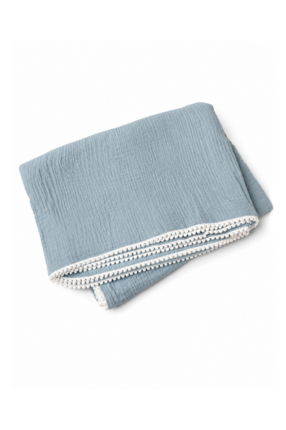 Baby Musselin Decke mit Pompons
