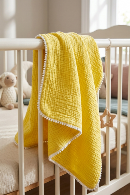 Baby Musselin Decke mit Pompons