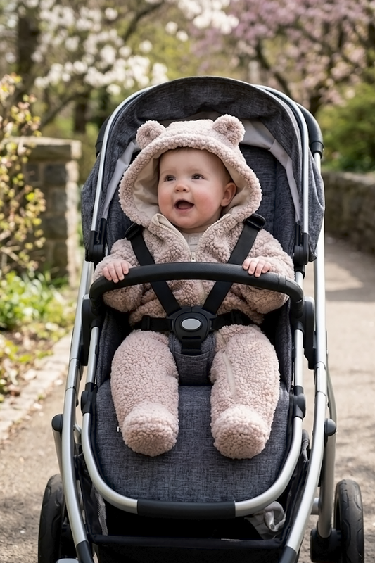 Baby Teddy Overall mit Kapuze – Beige