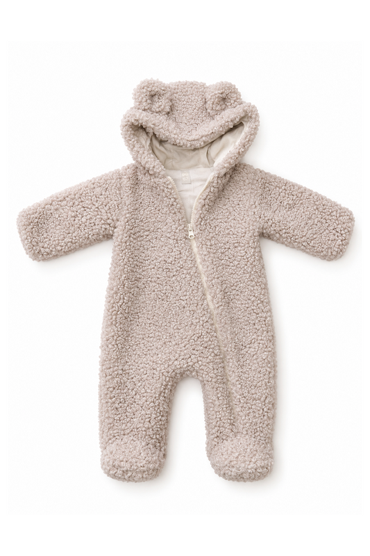 Baby Teddy Overall mit Kapuze – Beige