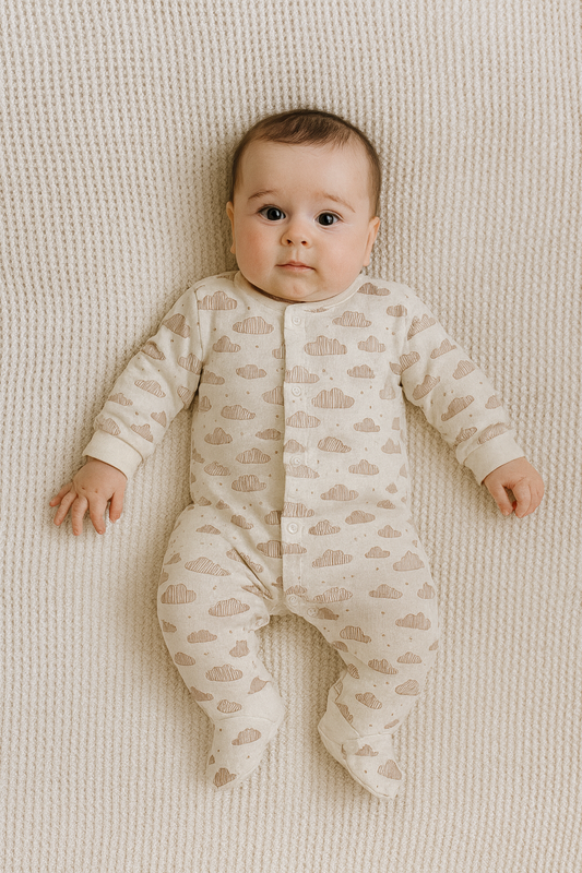 Baby-Strampler mit Wolken & Sternen – 100 % Baumwolle
