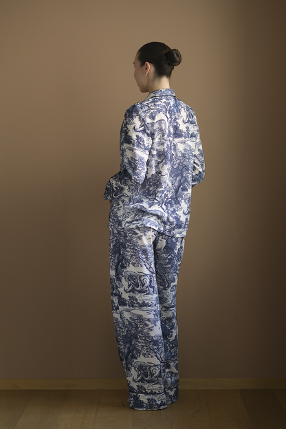 Damen Sommeranzug Toile de Jouy Blau | Leichtes 2-teiliges Kostüm