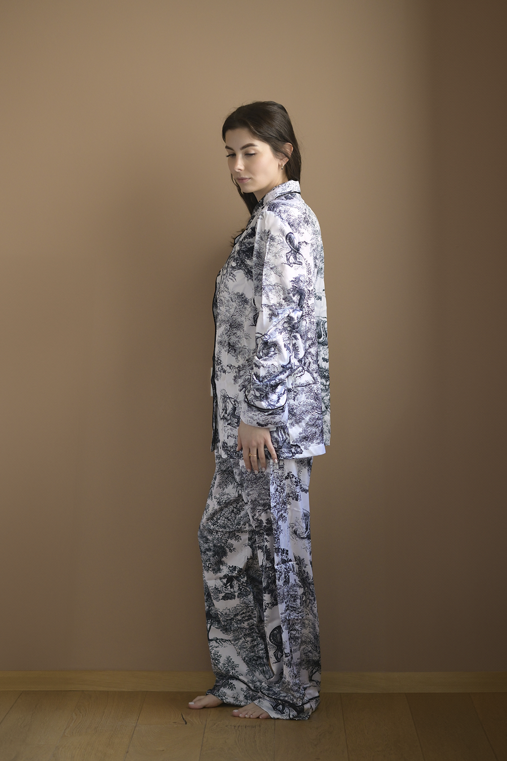 Damen Sommeranzug Toile de Jouy Grau| Leichtes 2-teiliges Kostüm