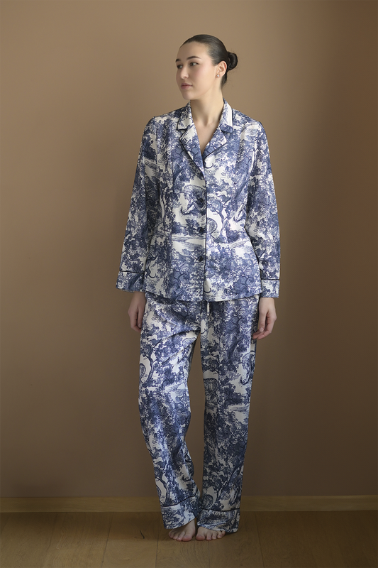 Damen Sommeranzug Toile de Jouy Blau | Leichtes 2-teiliges Kostüm