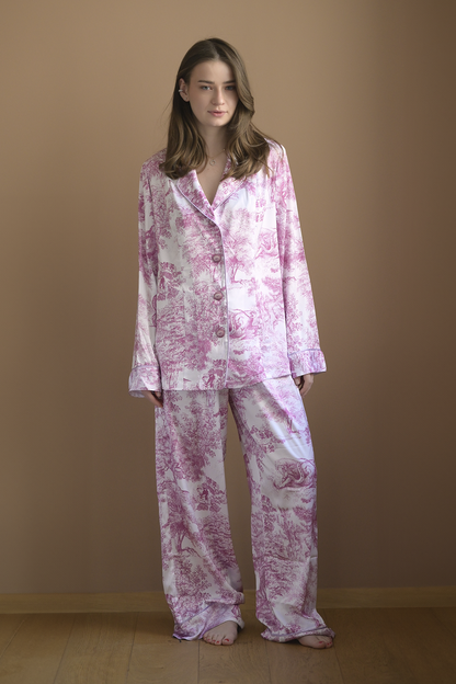 Damen Sommeranzug Toile de Jouy Rosa | Leichtes 2-teiliges Kostüm